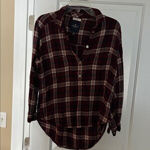 American Eagle Outfitters Red Plaid Button-Down Shirt